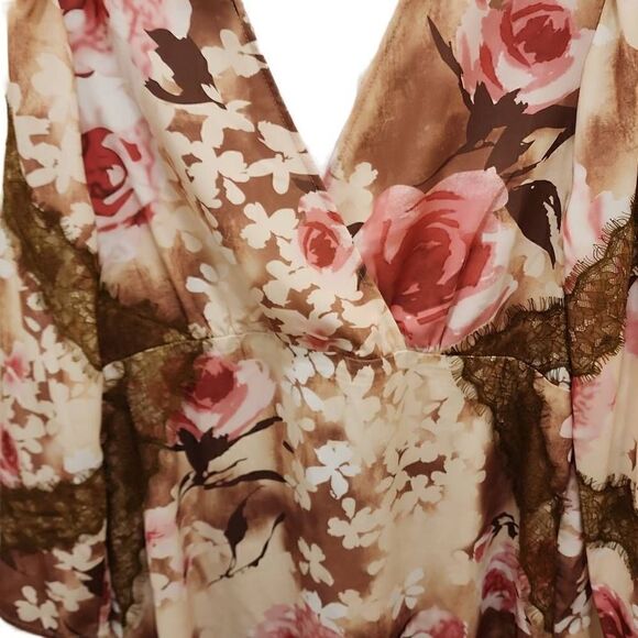 La Bellum Women's‎ Brown & Pink Floral Print Wrap Shift Maxi Dress Size 12 NWT - Picture 5 of 13